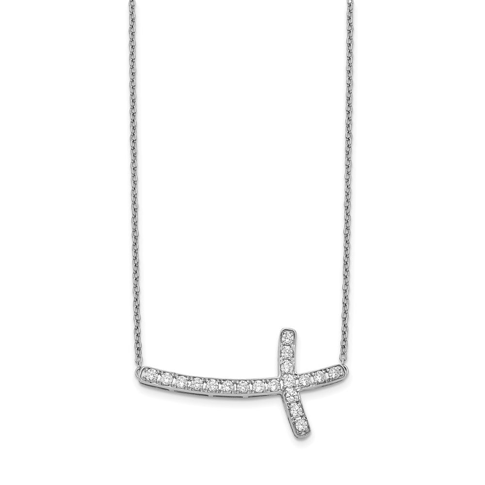 14k White Gold Diamond Sideways Cross 18in Necklace