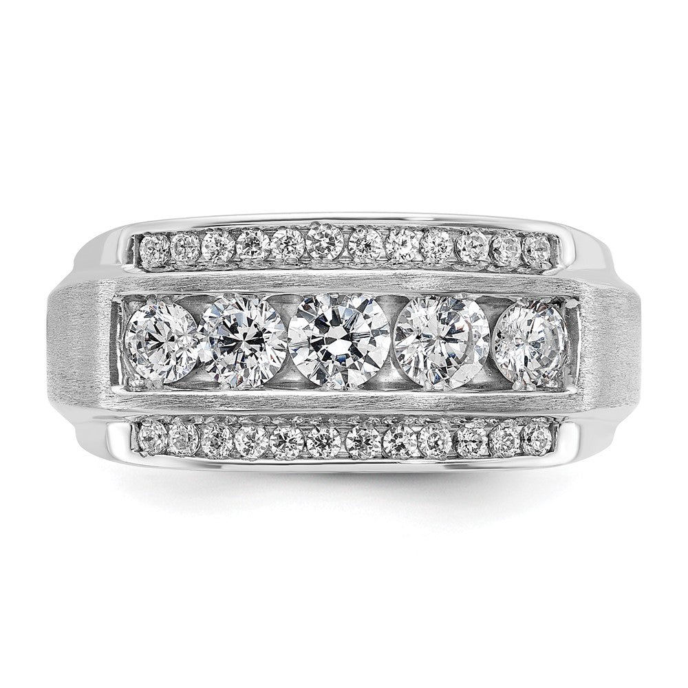 IBGoodman 14k White Gold 1 7/8 carat Lab Grown Diamond VS/SI+ G+ Complete Polished and Satin Three Row Men's Ring