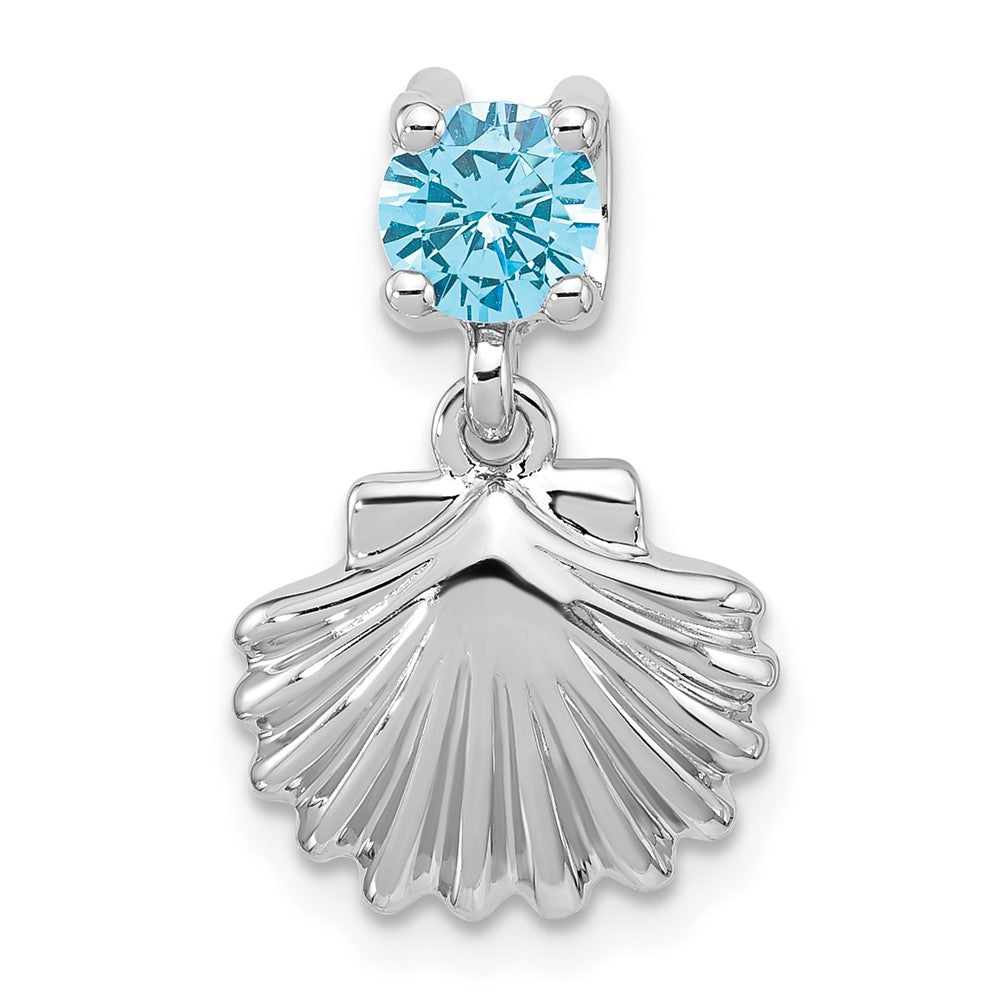 Sterling Silver Rhodium-plated Polished Blue CZ  Shell Chain Slide Pendant
