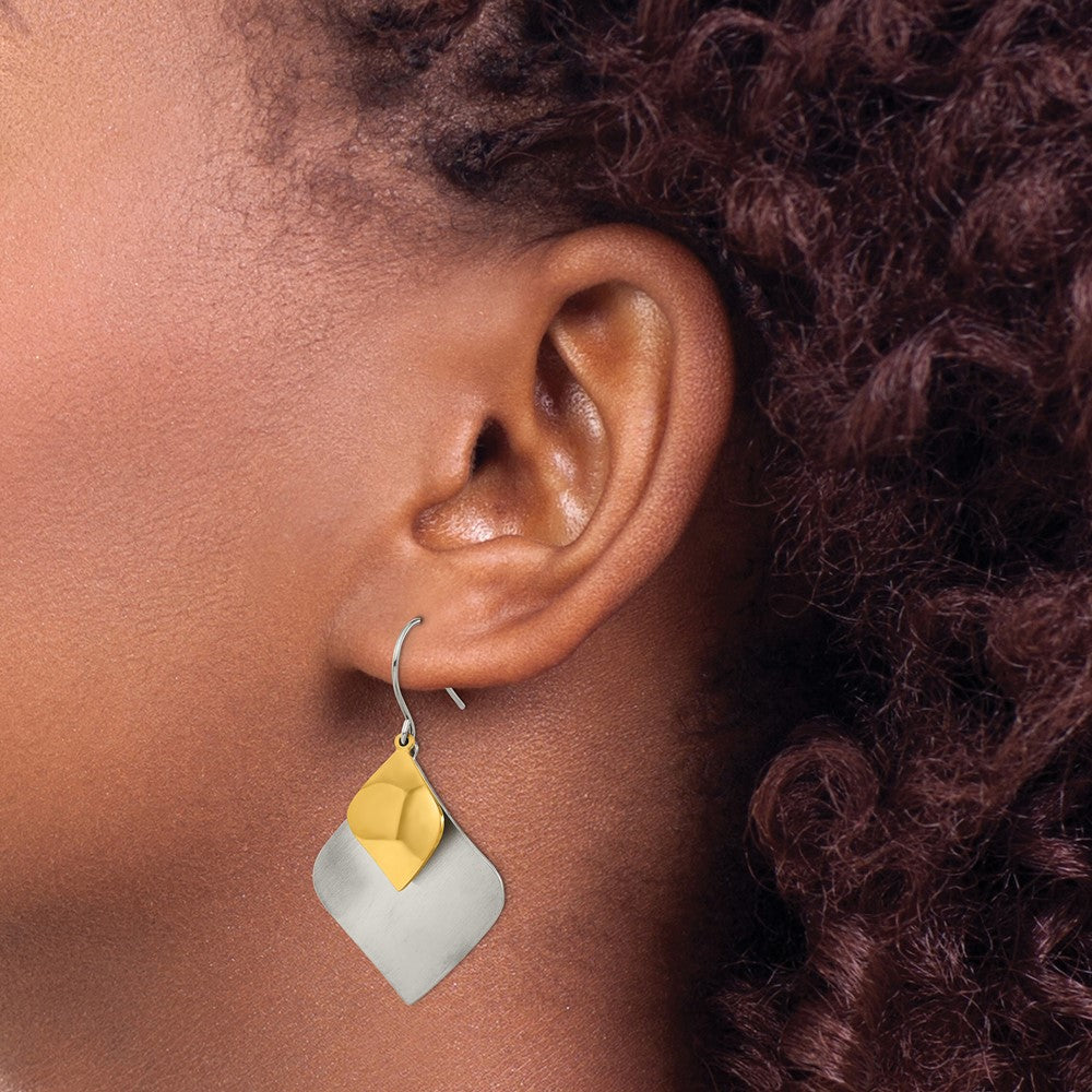 Stainless Steel Brushed & Polished Yellow IP-plated Shepherd Hook Earrings