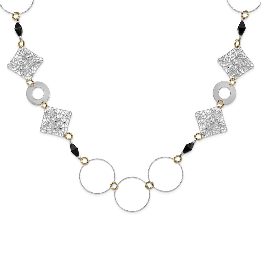 Sterling Silver and 18K Yellow Gold-Plated Onyx Fancy 41 inch Necklace
