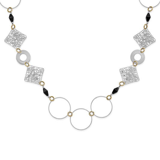 Sterling Silver and 18K Yellow Gold-Plated Onyx Fancy 41 inch Necklace