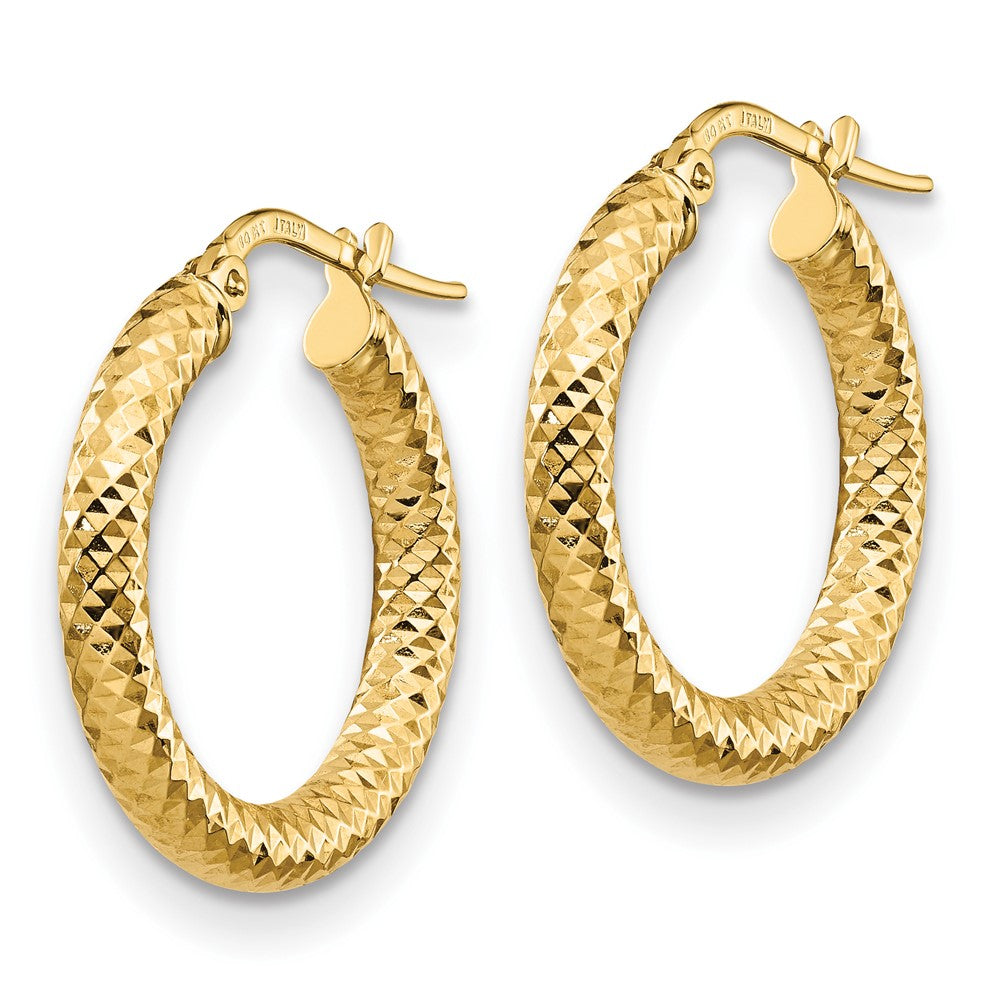 14K 3x20 D/C Round Hoop Earrings