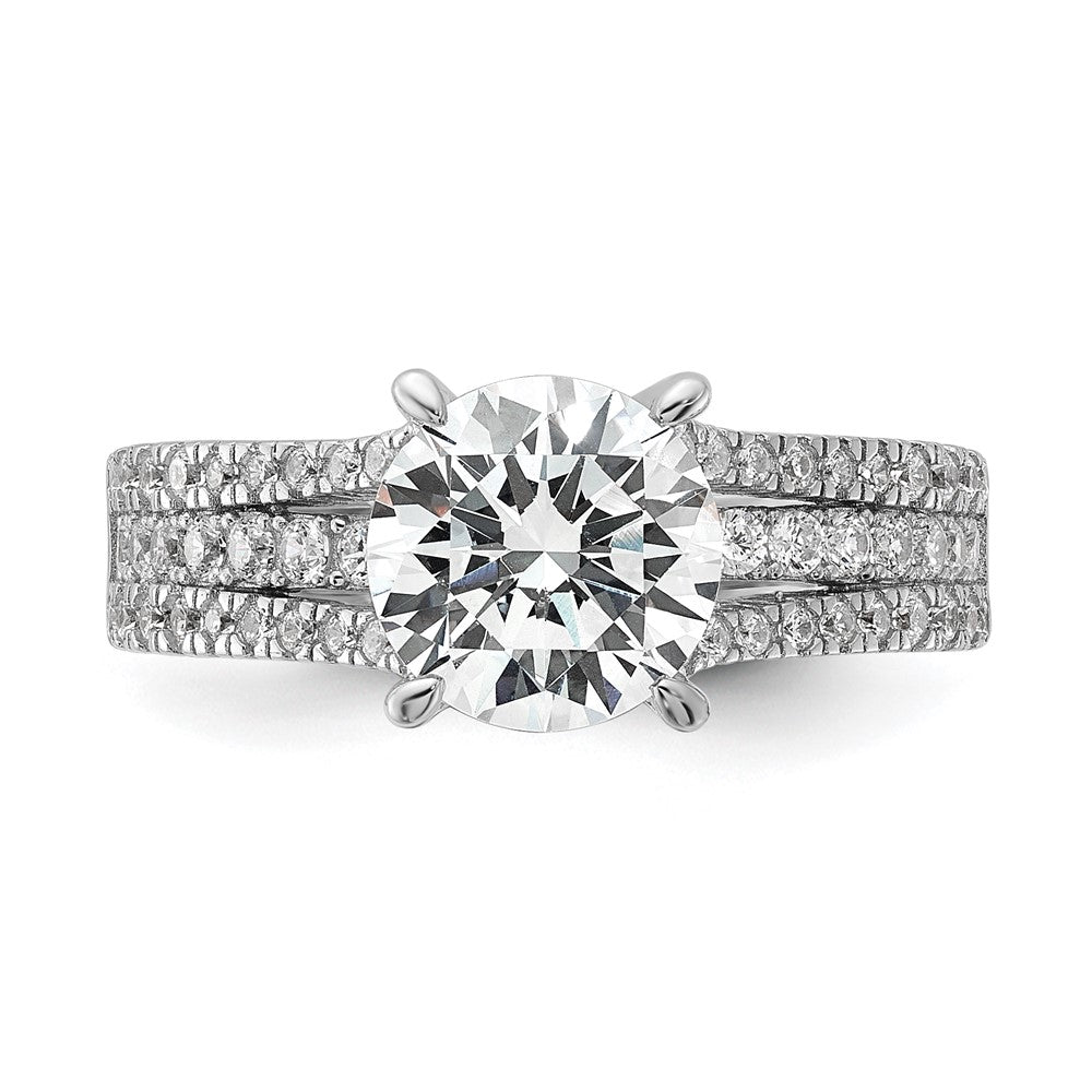 Cheryl M Sterling Silver Rhodium-plated Fancy Brilliant-cut Round CZ Center Stone Ring