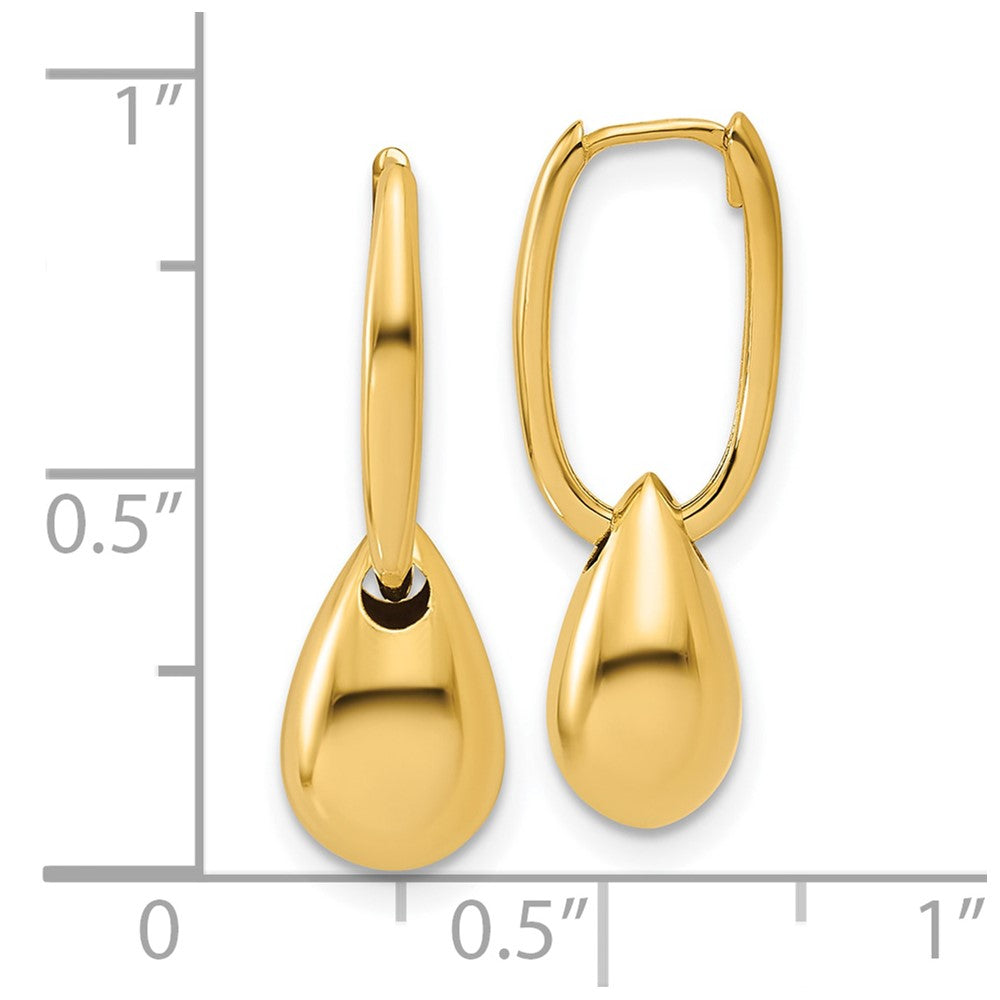 14K Polished Oval w/Bead Hinged Hoop Earrings