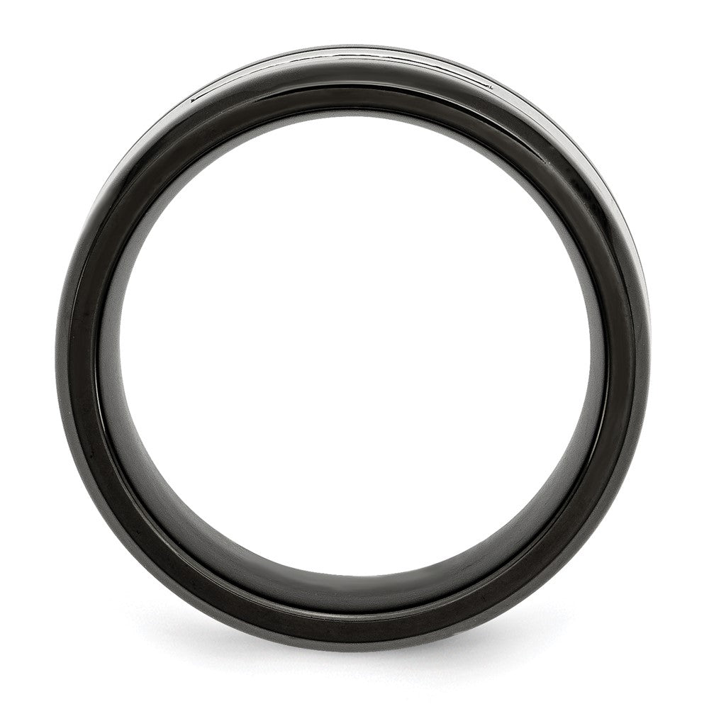 Stainless Steel Polished Black IP-plated 1/4ct Black Diamond 9mm Band Size - 11