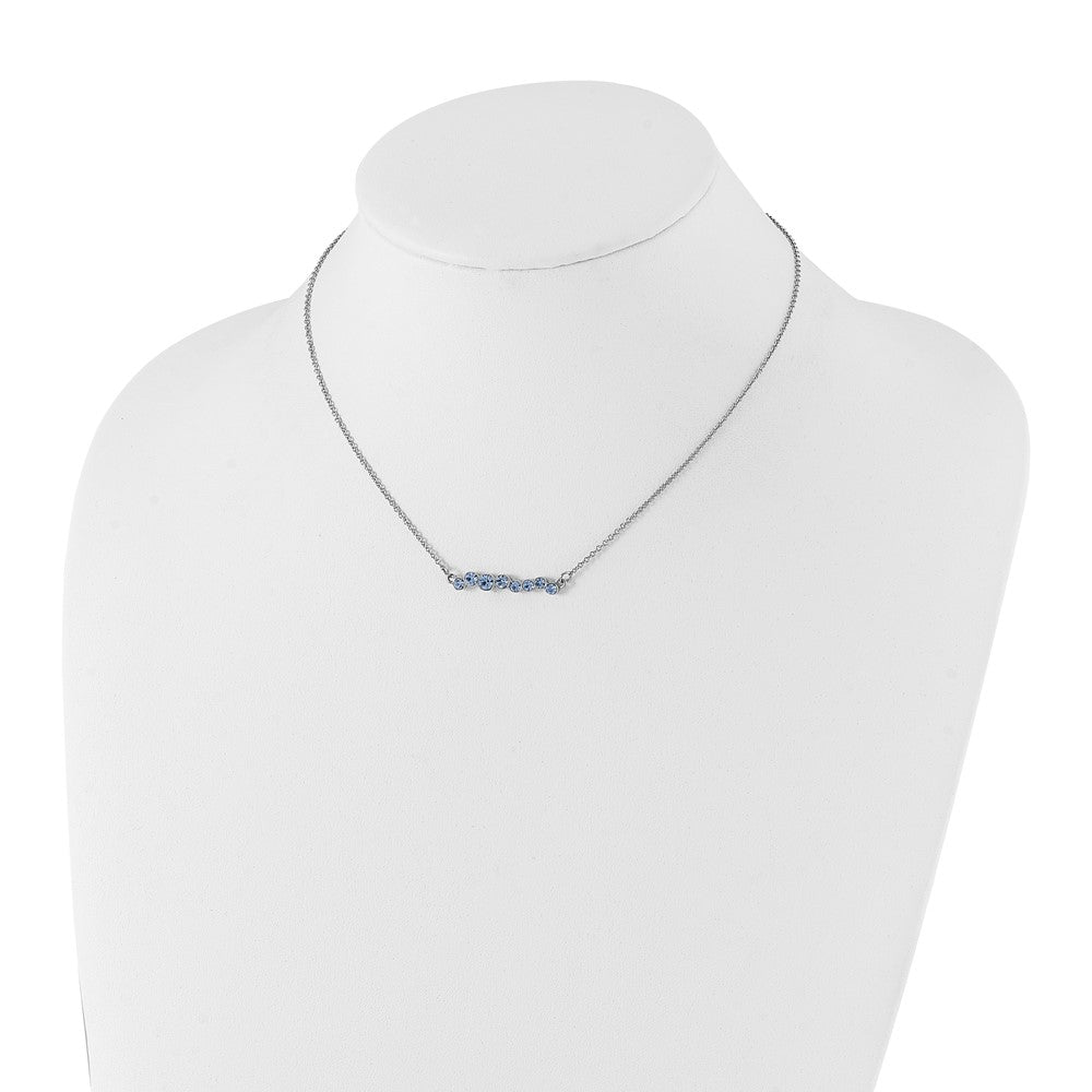 Stainless Steel Polished w/Blue Preciosa Crystal w/2in ext. 16in Necklace