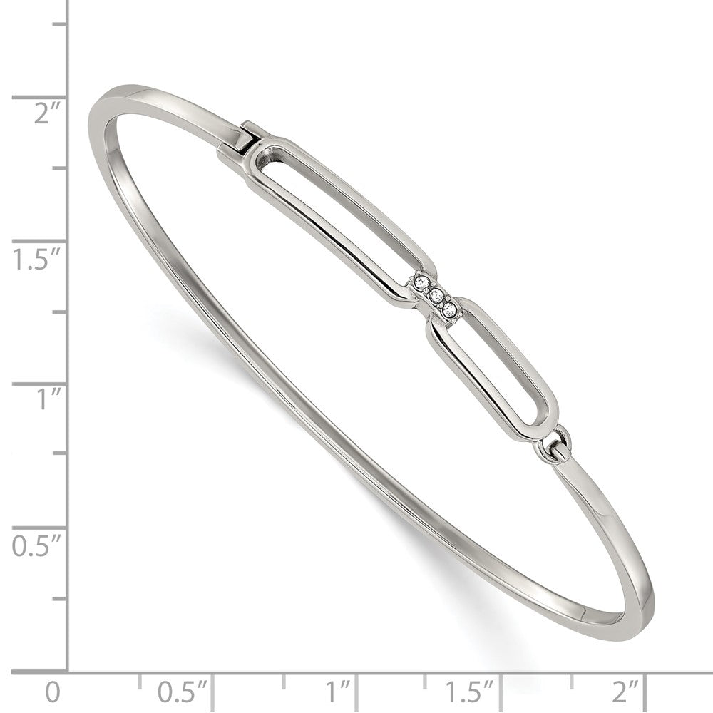 Chisel Stainless Steel Polished with Crystals 6.5 inch Hinged Bangle 6.5 inches