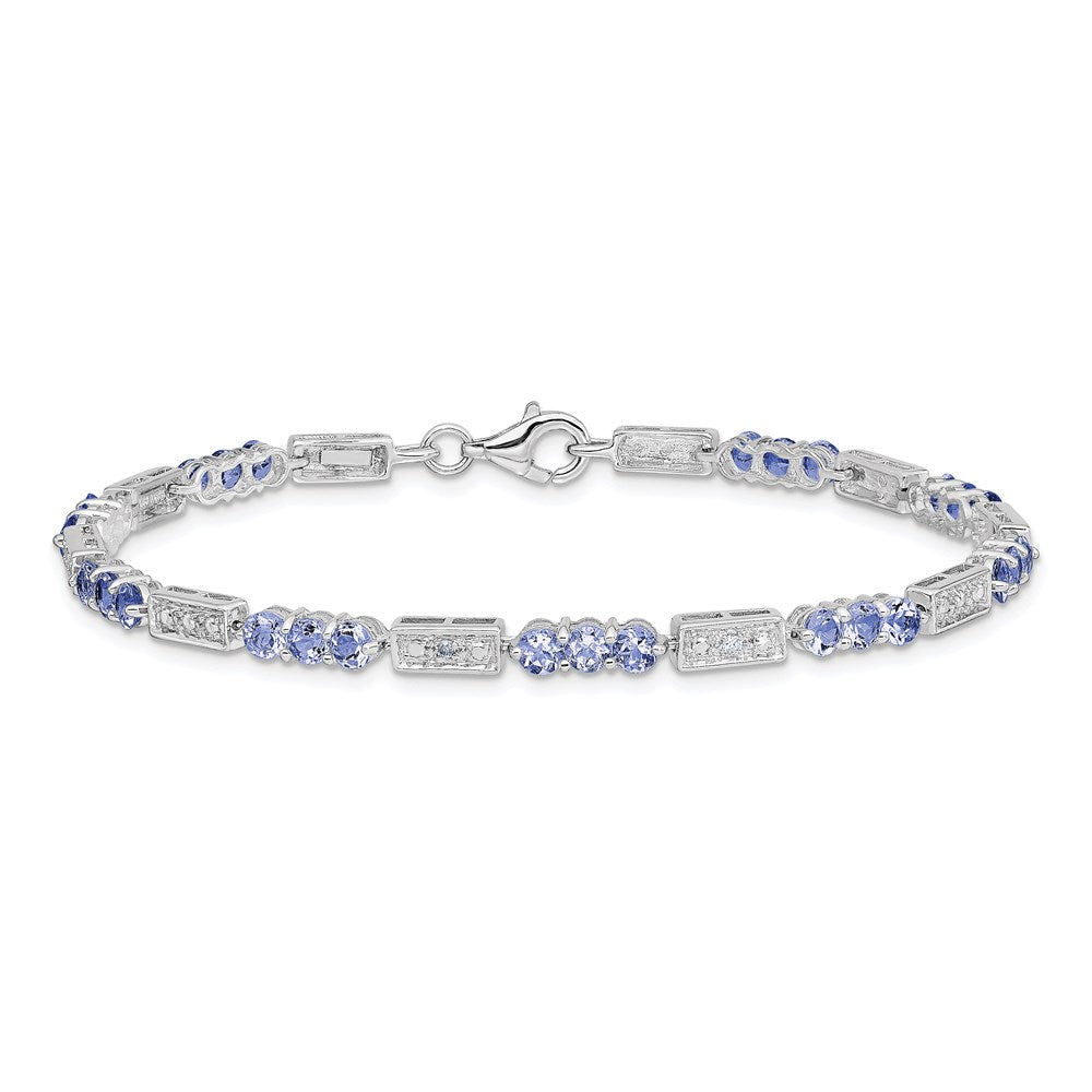 Sterling Silver Rhodium-plated Tanzanite and Diamond Bracelet 7 inches