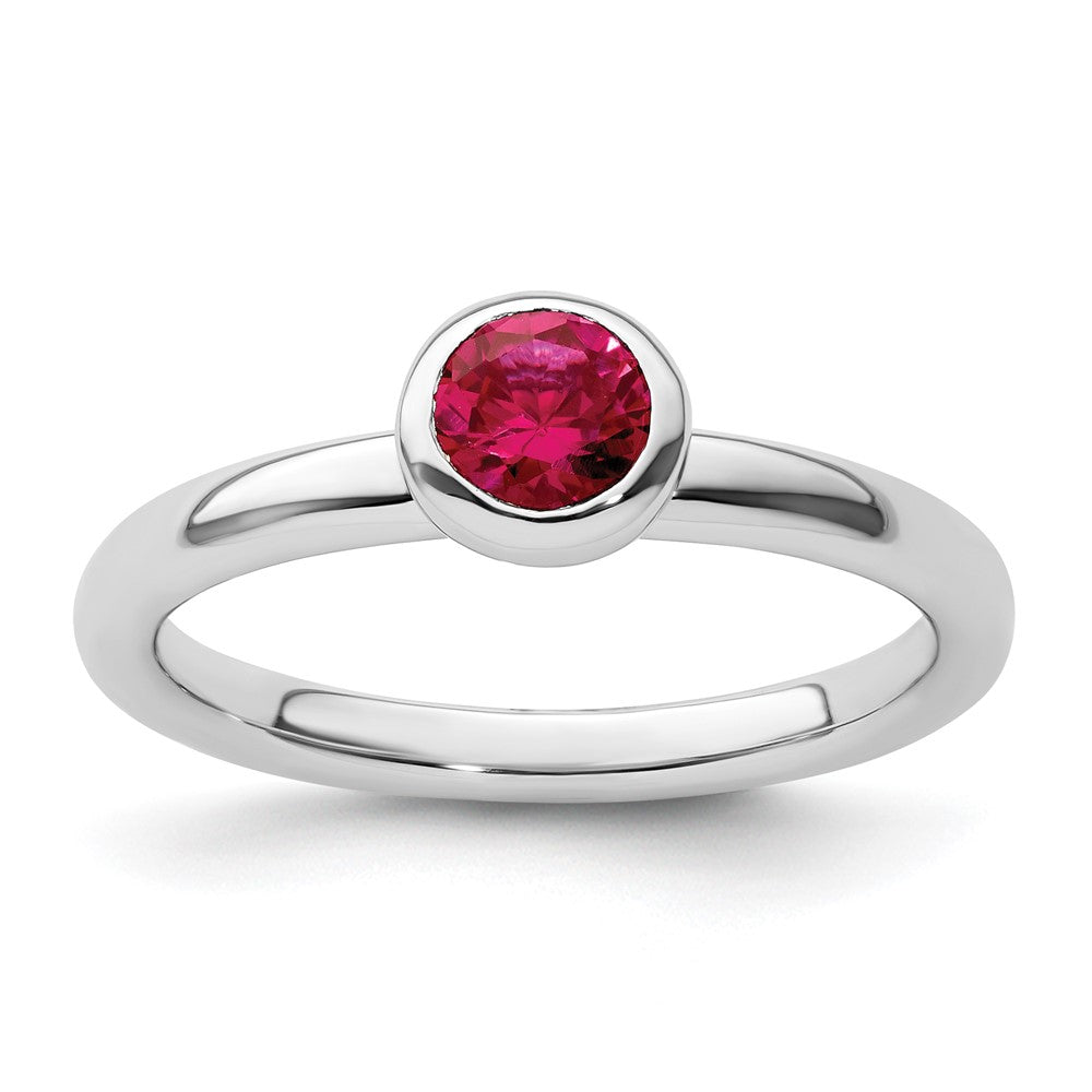 Sterling Silver Stackable Expressions Low 5mm Round Cr. Ruby Ring Size -7