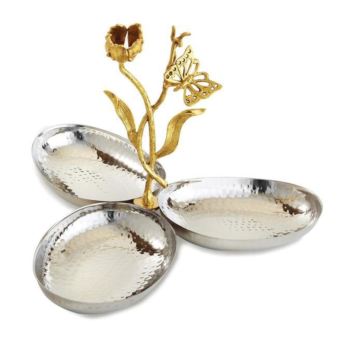 Leeber 70076 6 x 4.5 x 1.25 in. Butterfly Triple Server Dish, Silver & Gold