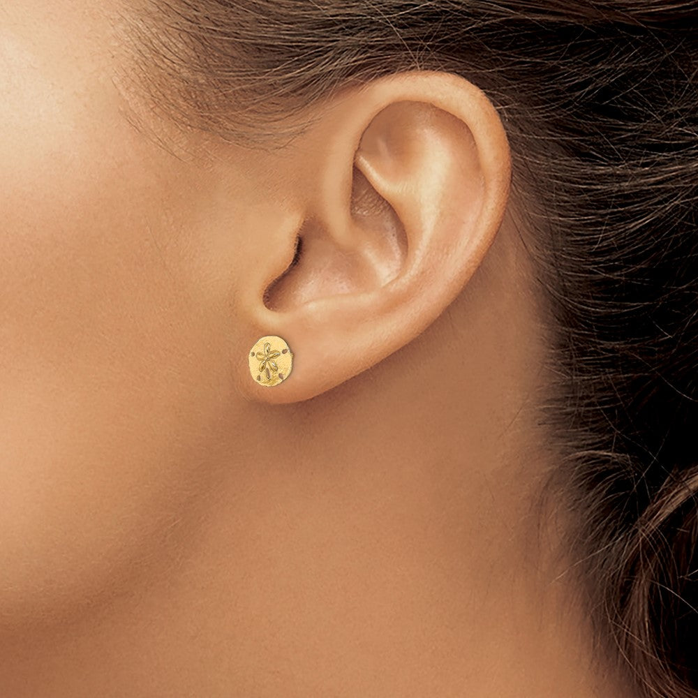 10K Polished Mini Sand Dollar Post Earrings