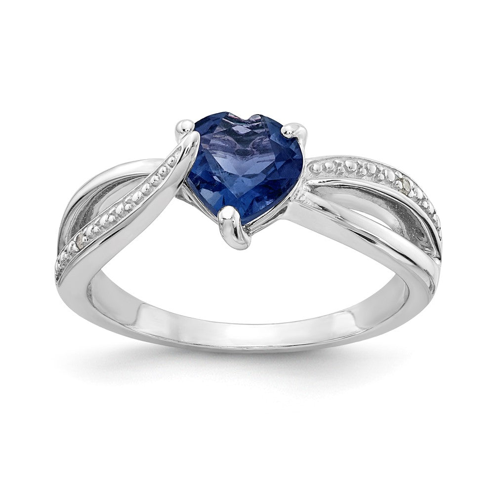 Sterling Silver Heart Shaped CR Sapphire & Diamond Ring