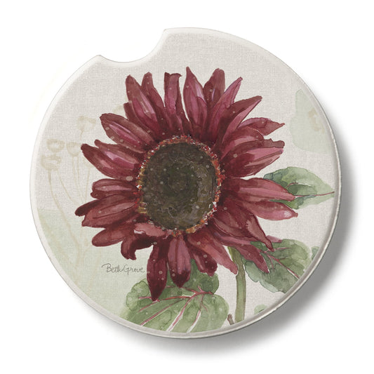 CounterArt Sunflower Splendor 1 Pack Absorbent Stone Car Coaster 2.6 inch Round Made in the USA