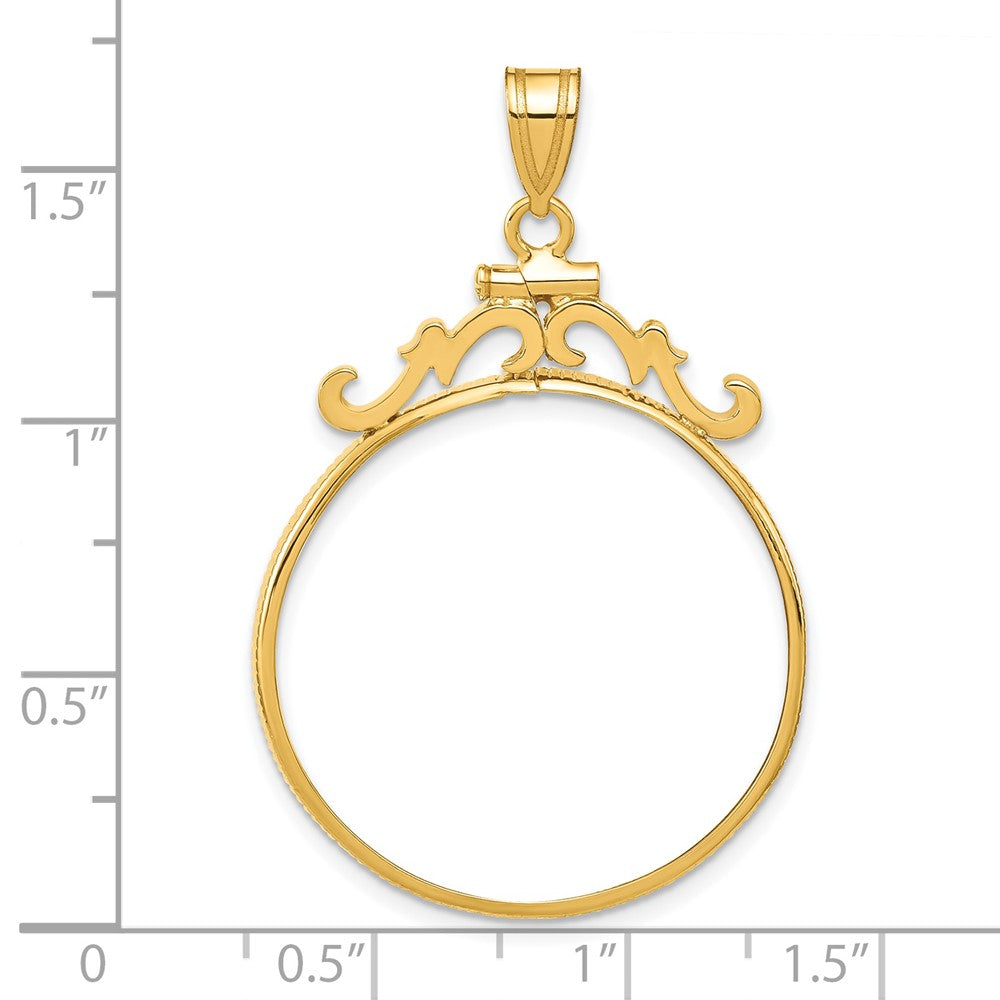 Wideband Distinguished Coin Jewelry 14k Polished French Scroll 27.0mm x 2.35mm Screw Top Coin Bezel Pendant