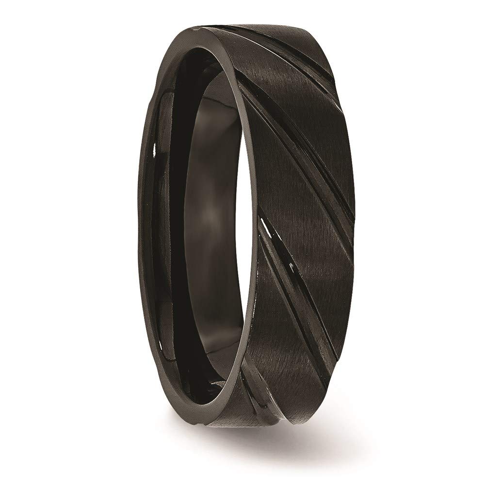 Titanium Brushed and Polished Black IP-plated Swirl Design 6mm Band Size - 11.5