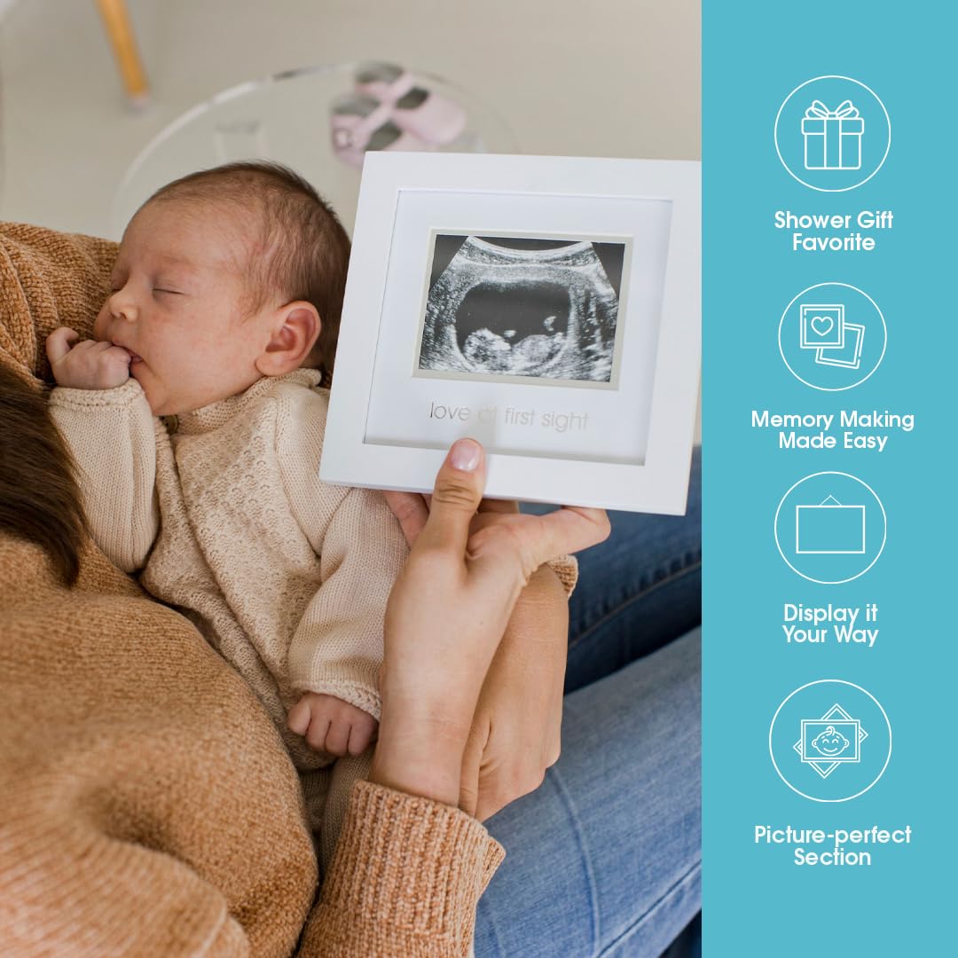 Pearhead Love at First Sight Sonogram Keepsake Picture Frame, Baby Ultrasound, White, 4”W x 3”H Photo Insert