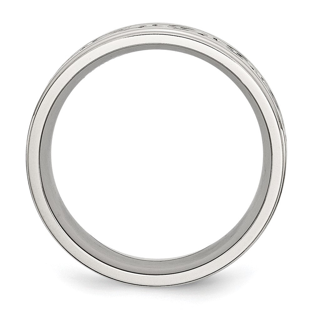 Stainless Steel Brushed/Polished Scroll Design 9mm Ridged Edge Band Size - 12