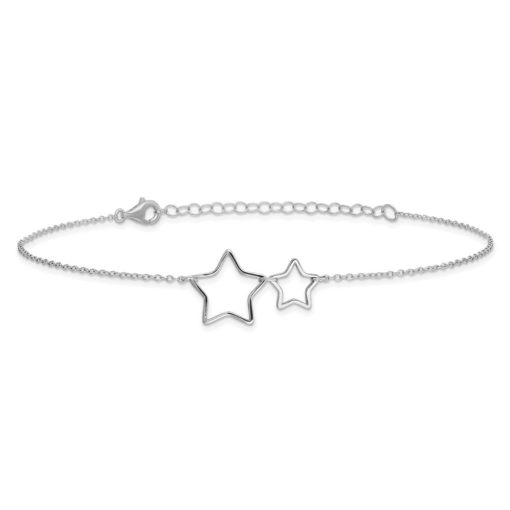 Sterling Silver Rhodium-Plated Cut-Out Stars w/ 2in Ext. Anklet 9 inches