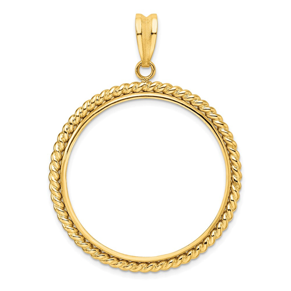 Wideband Distinguished Coin Jewelry 14k Polished with Twisted Wire 32.0mm Prong Coin Bezel Pendant