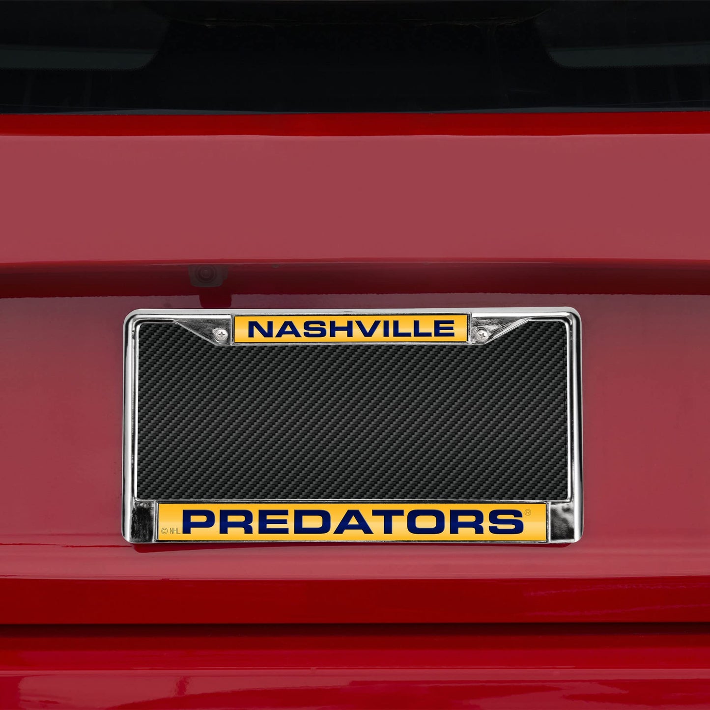NHL Nashville Predators Laser Chrome Acrylic License Plate Frame-Yellow w/Navy QGC7117