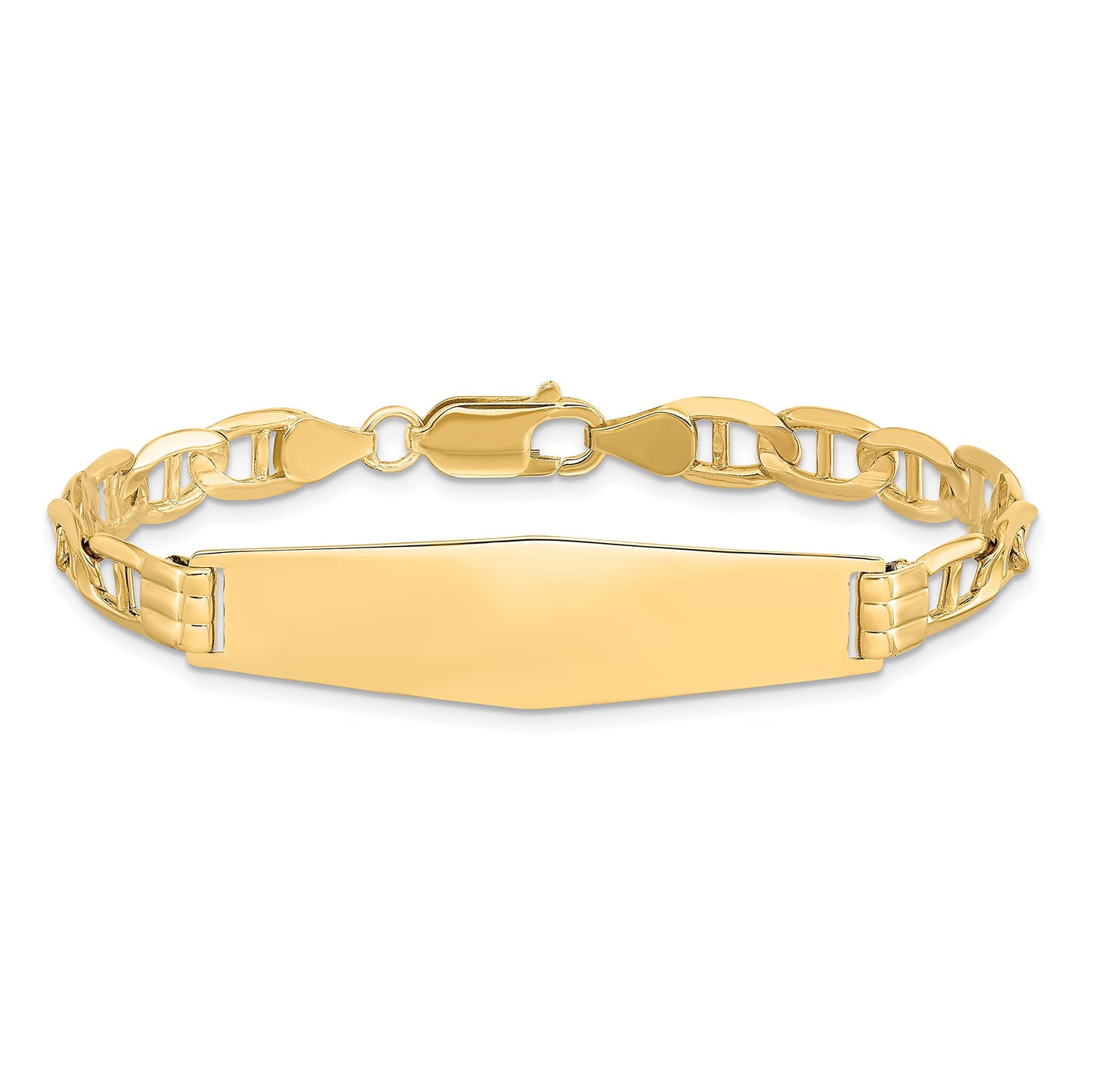 14k Polished Solid Chain/Solid Plate Anchor Link Soft Diamond Shape 37.5x11mm Plate 8 inch ID Bracelet