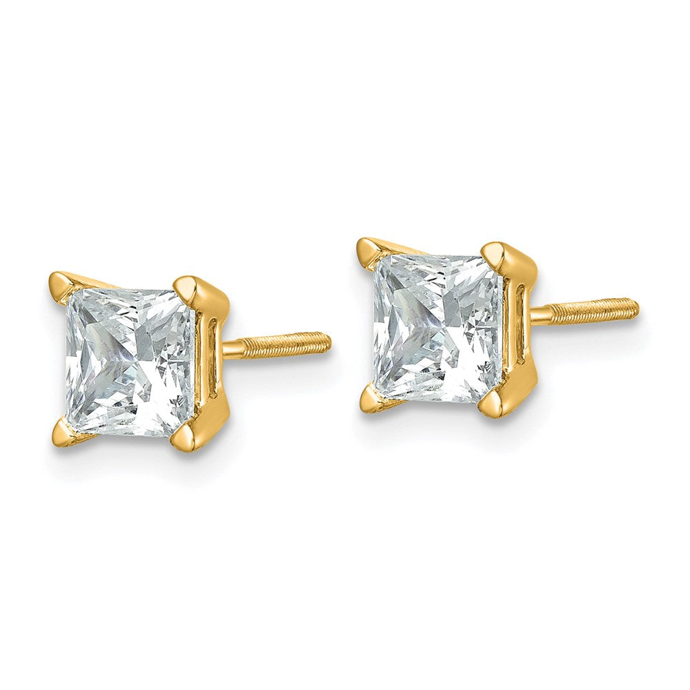 14k Yellow Gold 2 ctw Certified Lab Grown Diamond VS+ F+ Princess 4 Prong Heavy Wt. Stud Earrings
