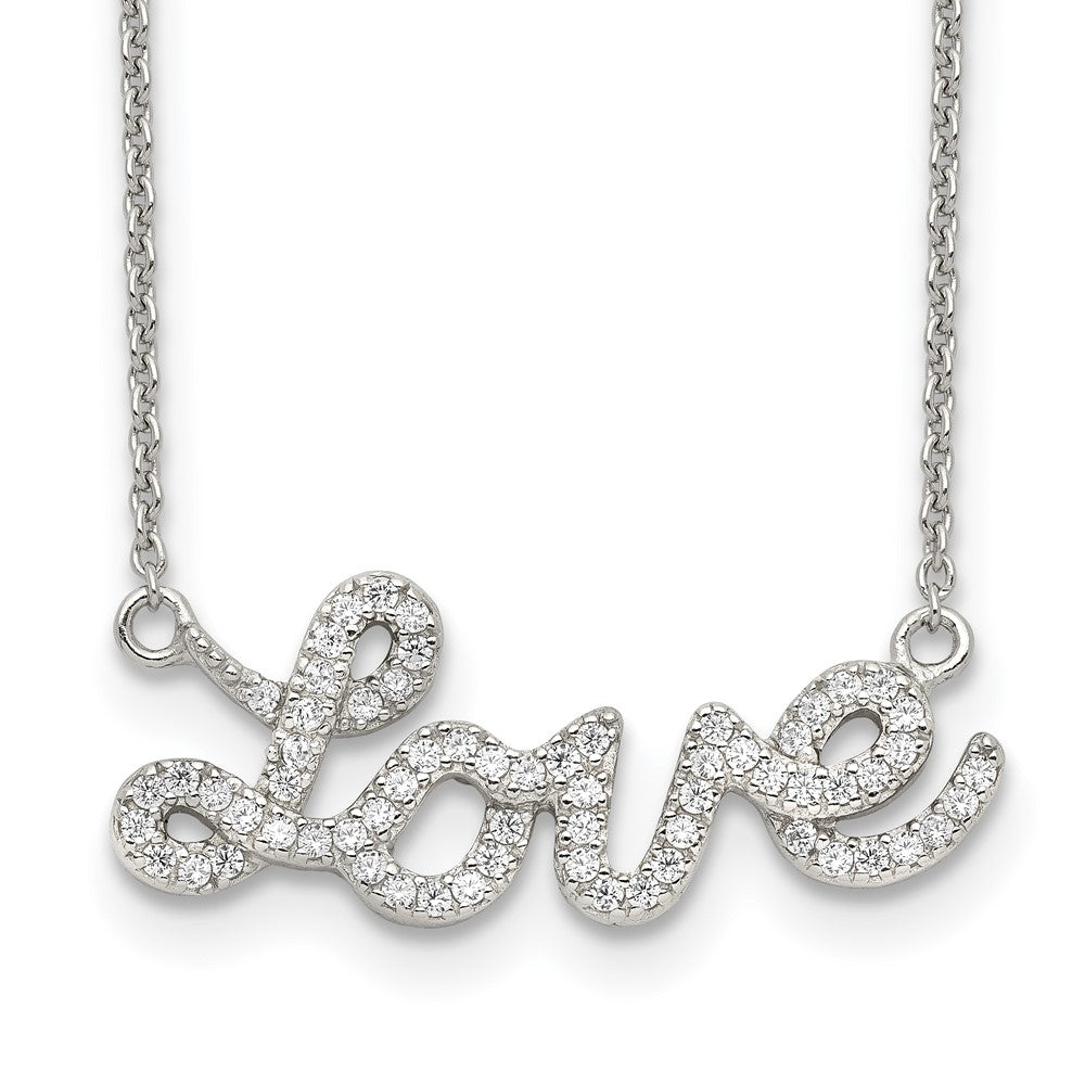 Sterling Silver Rhodium-plated Polished CZ LOVE 18in Necklace 18 Inches