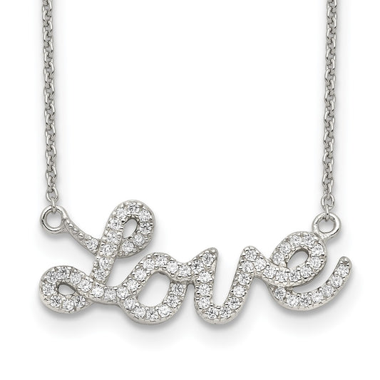 Sterling Silver Rhodium-plated Polished CZ LOVE 18in Necklace 18 Inches