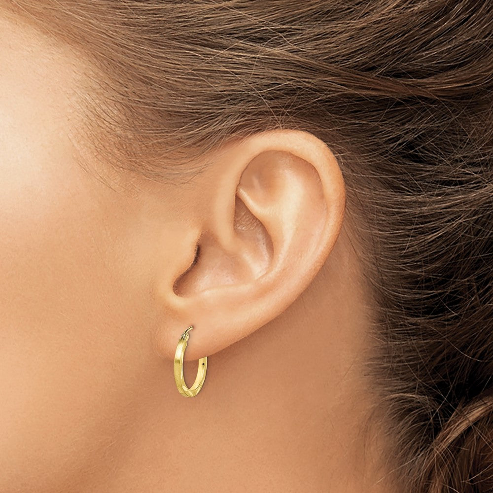 10K Satin Diamond Cut 2x20mm Hoop Earrings