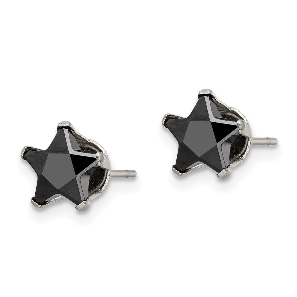 Stainless Steel Polished 7mm Black Star CZ Stud Post Earrings