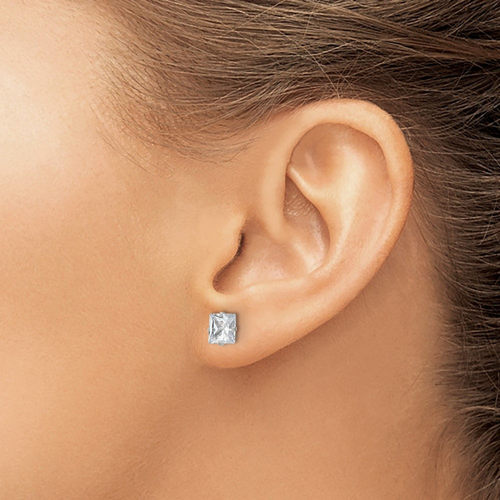 Stainless Steel Polished 6mm Square CZ Stud Post Earrings