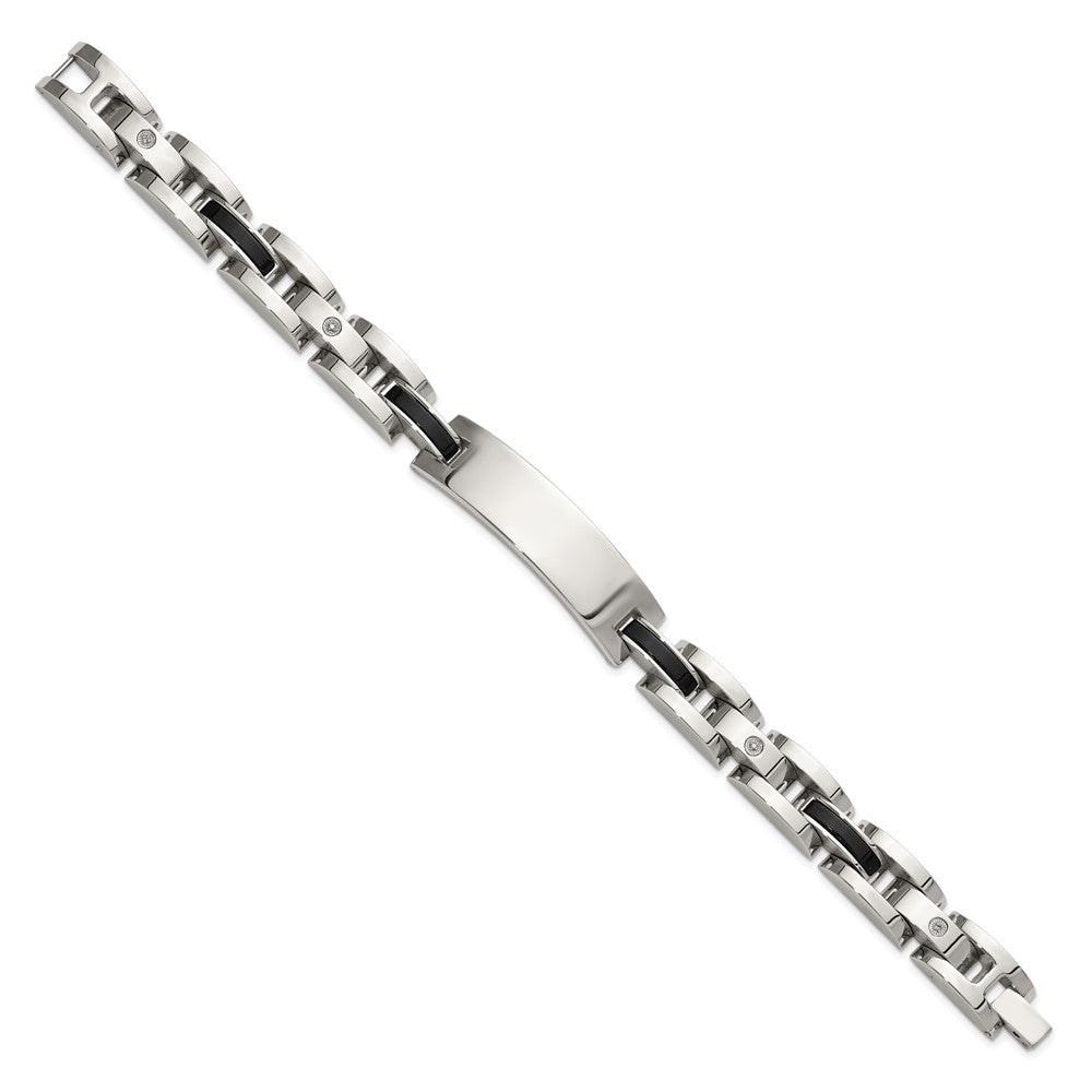 Chisel Stainless Steel Polished with 14K White Gold Accent and .02ct Diamond and Onyx 8.75 inch Bracelet 8.75 inches