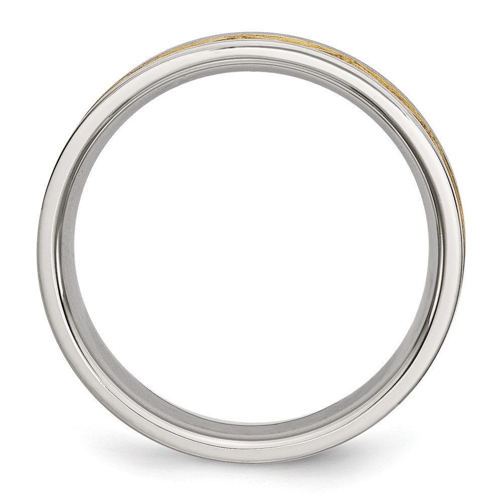 Stainless Steel Brushed Yellow IP-plated 6mm Grooved Band Size - 8