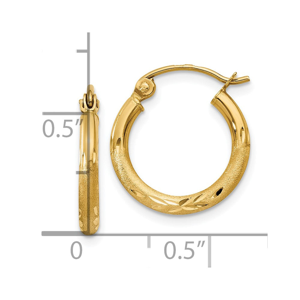 14k Satin and D/C 2mm Round Tube Hoop Earrings