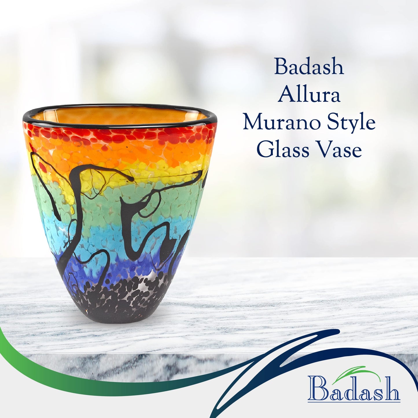 Murano Style Mouth Blown Art Glass Allura Multicolor 7" Vase By Badash