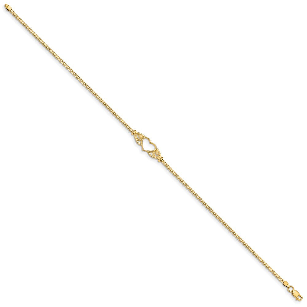 14k Polished Heart 10inch  Anklet 10 inches