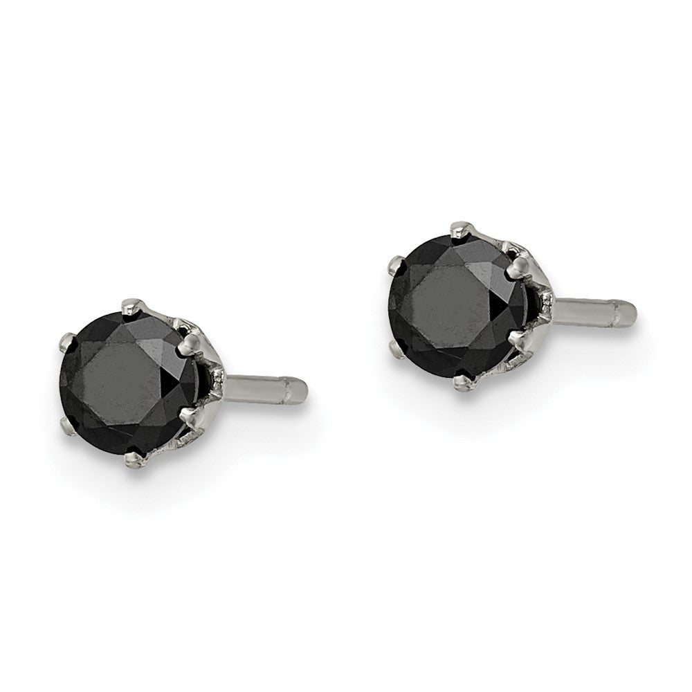 Stainless Steel Polished 4mm Black Round CZ Stud Post Earrings