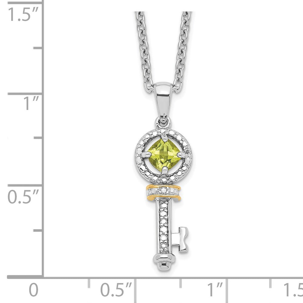 Brilliant Gemstones Sterling Silver with 14K Accent Rhodium-plated Peridot and Diamond Key 18 Inch Necklace with 2 Inch Extender 17 Inches