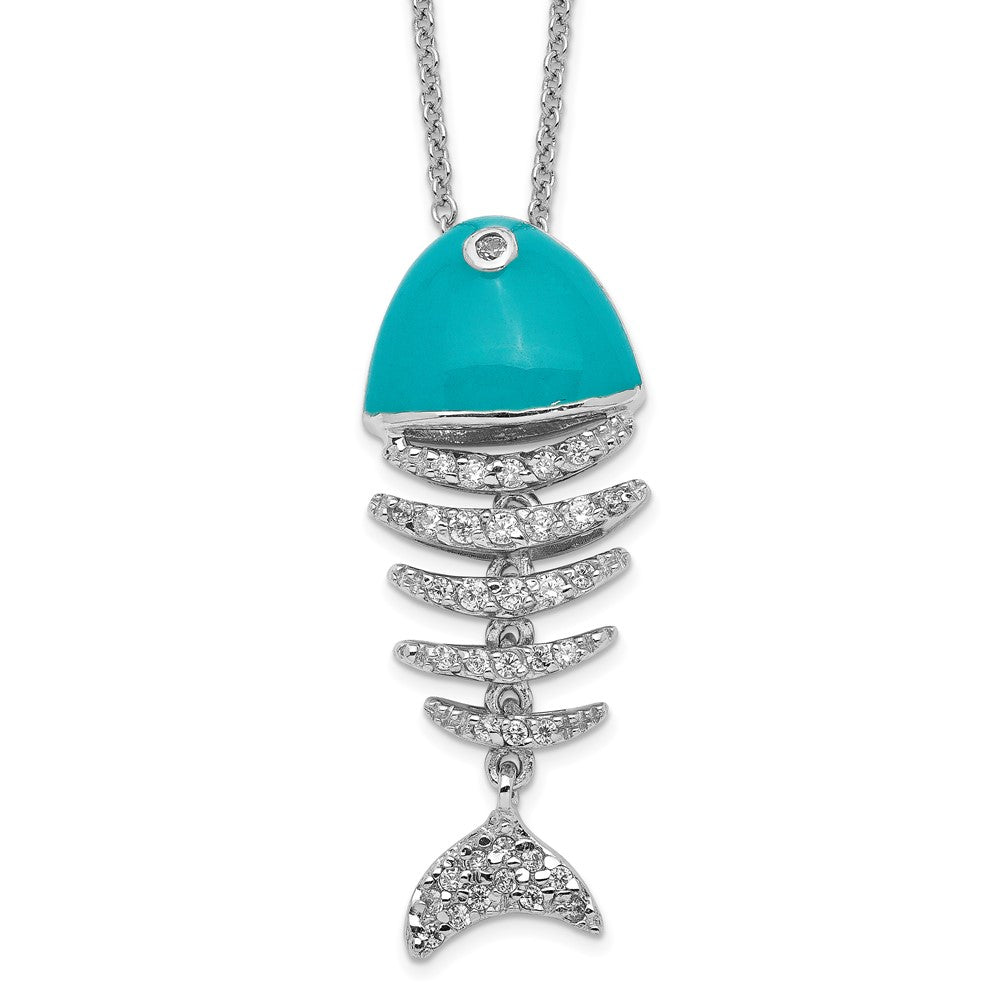 Cheryl M Sterling Silver Rhodium-plated Enameled Brilliant-cut CZ Fish 18 Inch Necklace 18 Inches