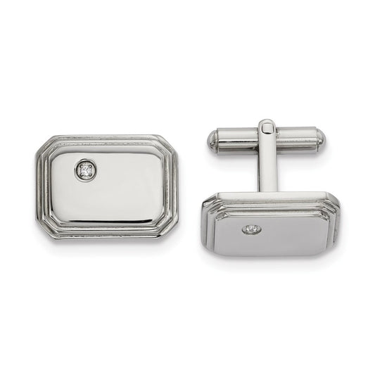Chisel  Stainless Steel Polished with Cubic Zirconia Cuff Links