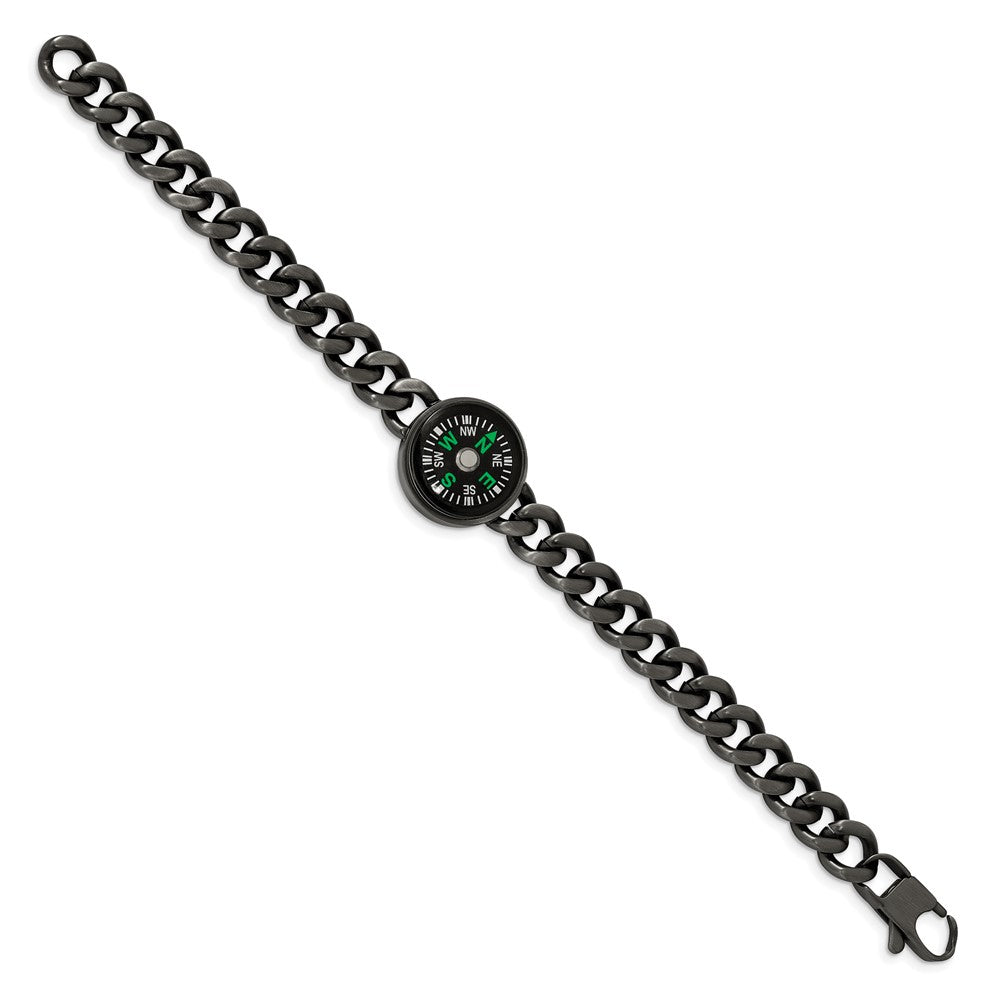 Stainless Steel Brushed Gun Metal IP-plated Compass 8.25in Bracelet