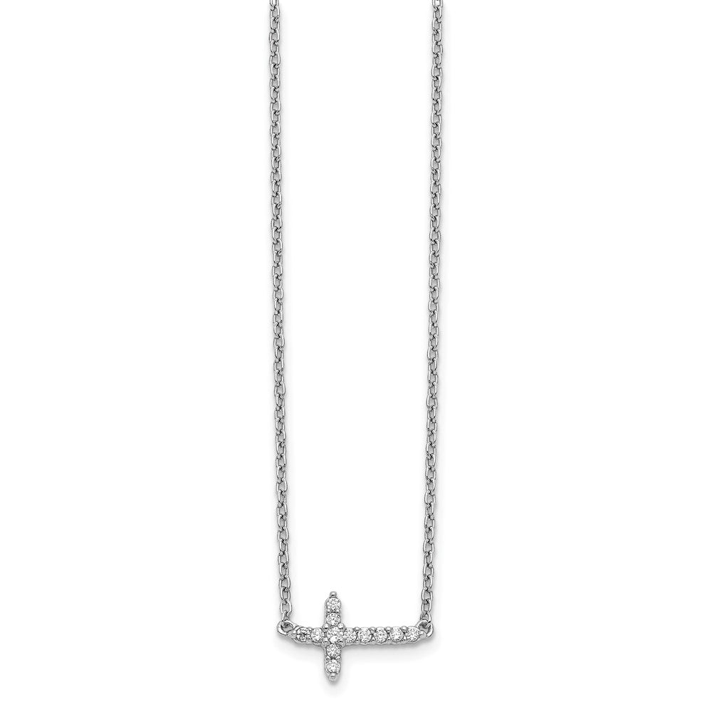 14k White Gold Diamond Sideways Cross 18in Necklace