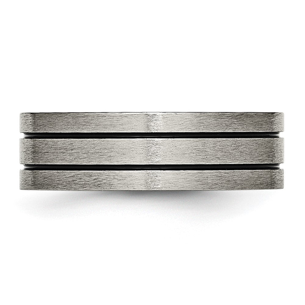 Titanium Brushed Black Enamel Grooved 7mm Flat Band Size - 13