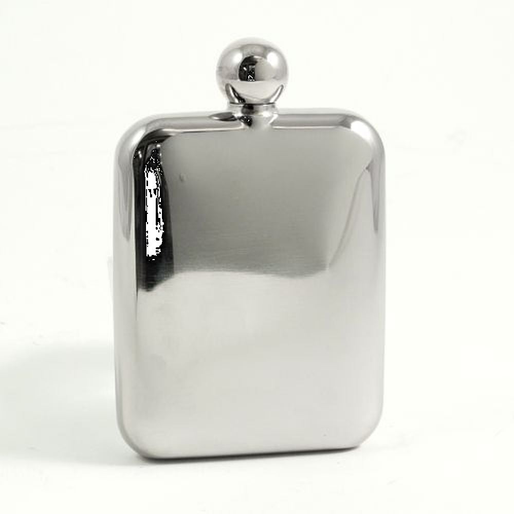 6 ounce Stainless Steel Mirror Finish Flask with Rounded Corners Q-GM21594