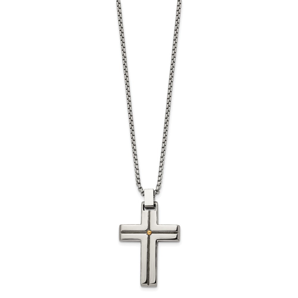 Stainless Steel Polished Yellow IP-plated Cross 19.5in Necklace