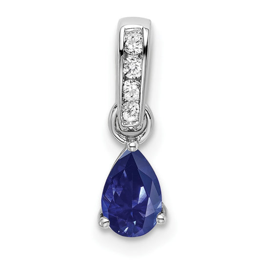 14k White Gold 1/20 carat Lab Grown Diamond VS/SI+ G+ and Lab Created Blue Sapphire Pendant