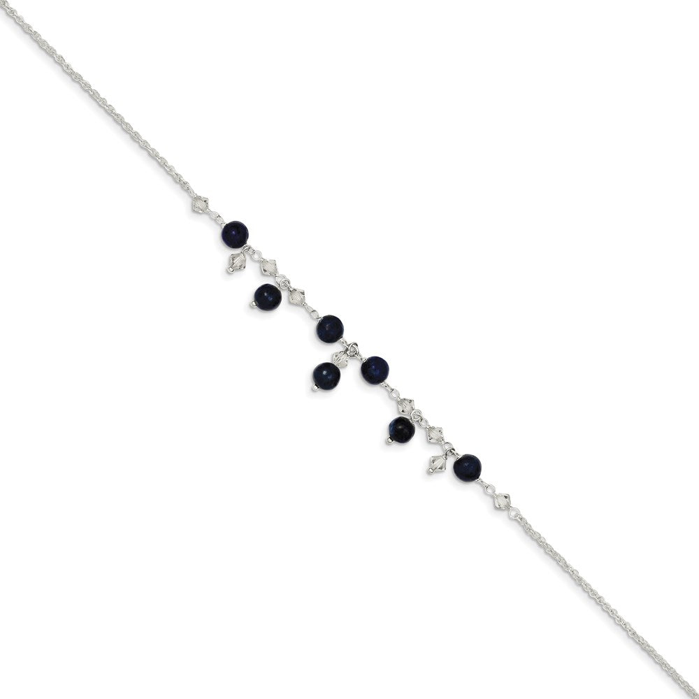 Sterling Silver 9 inch Shadow Crystal & Lapis Anklet 9 inches
