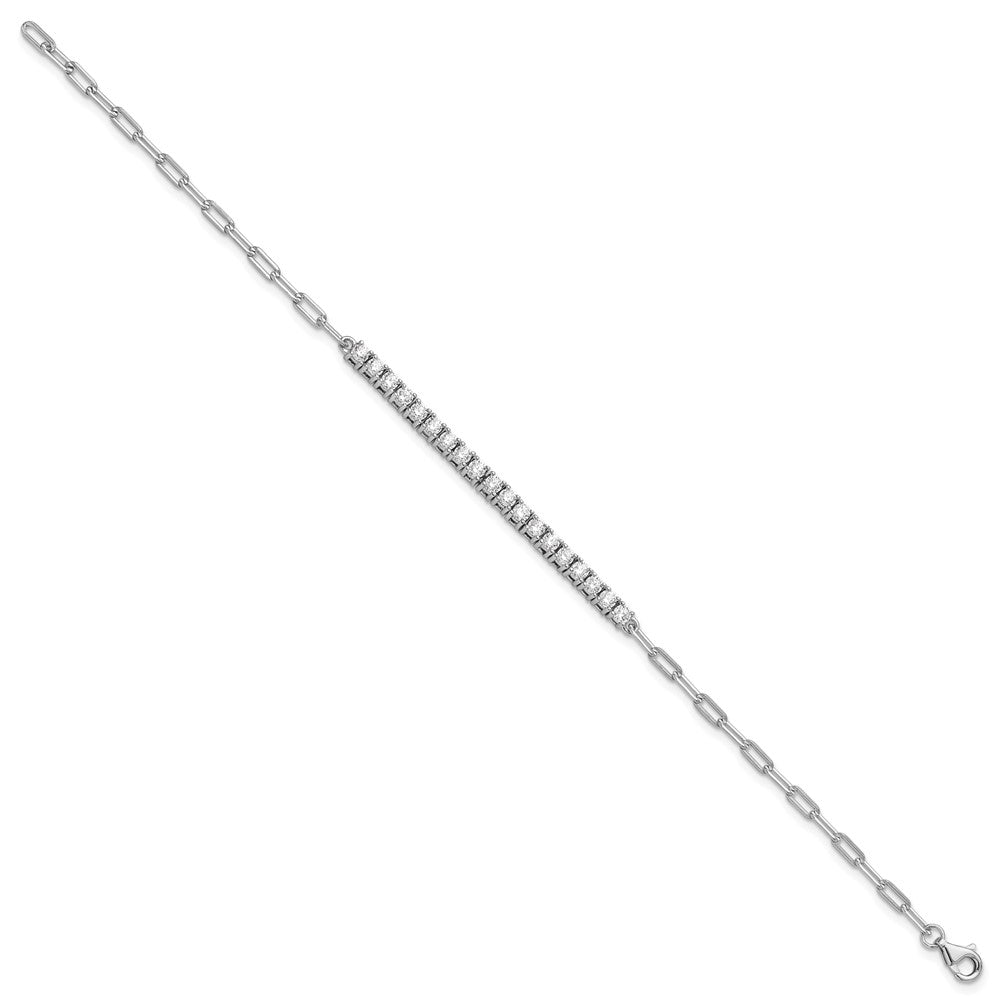 Sterling Shimmer Sterling Silver Rhodium-plated 19 Stone 7 inch Paperclip Link Bracelet 7 inches