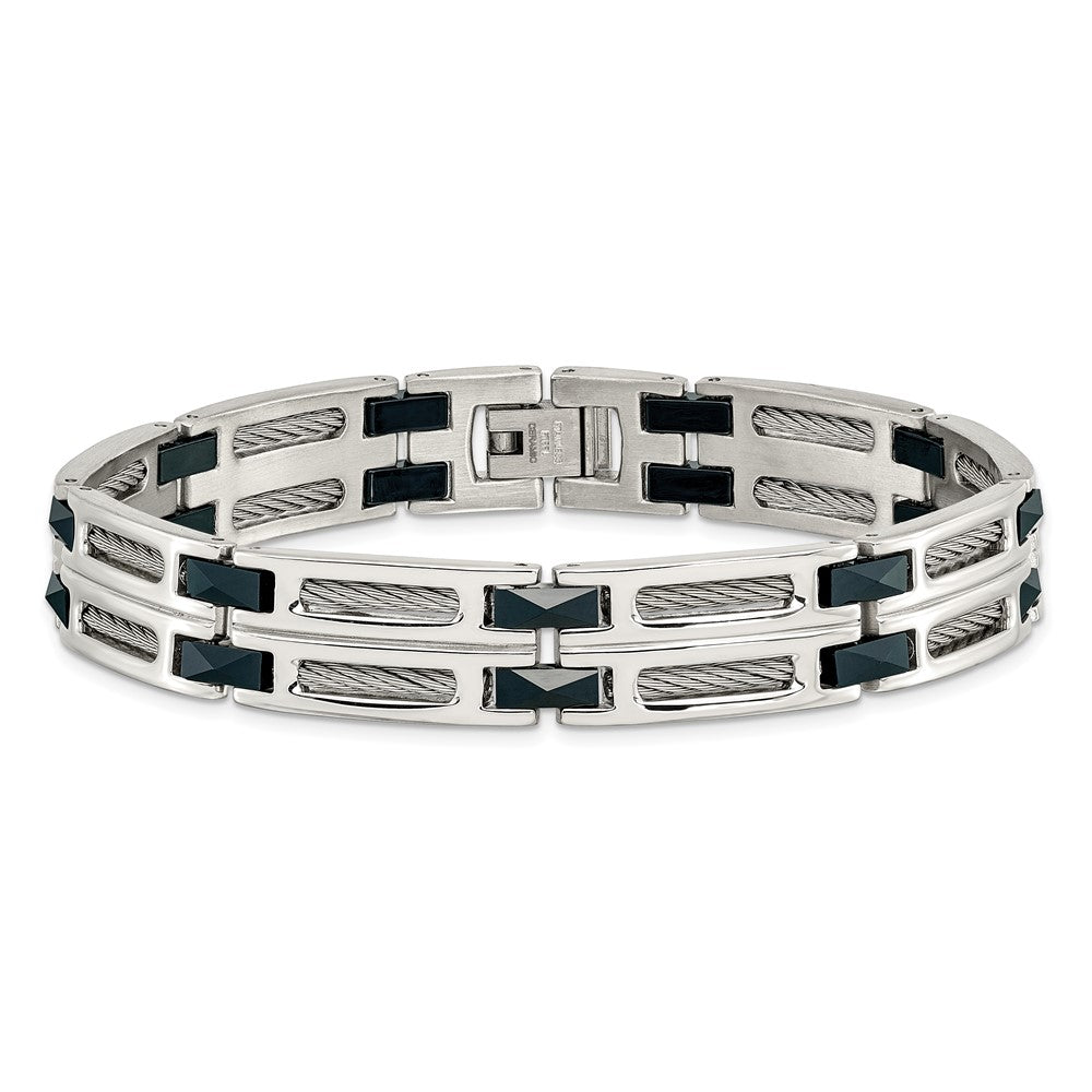 Stainless Steel Polished with Blue Ceramic 8.75in Bracelet 8.75 inches